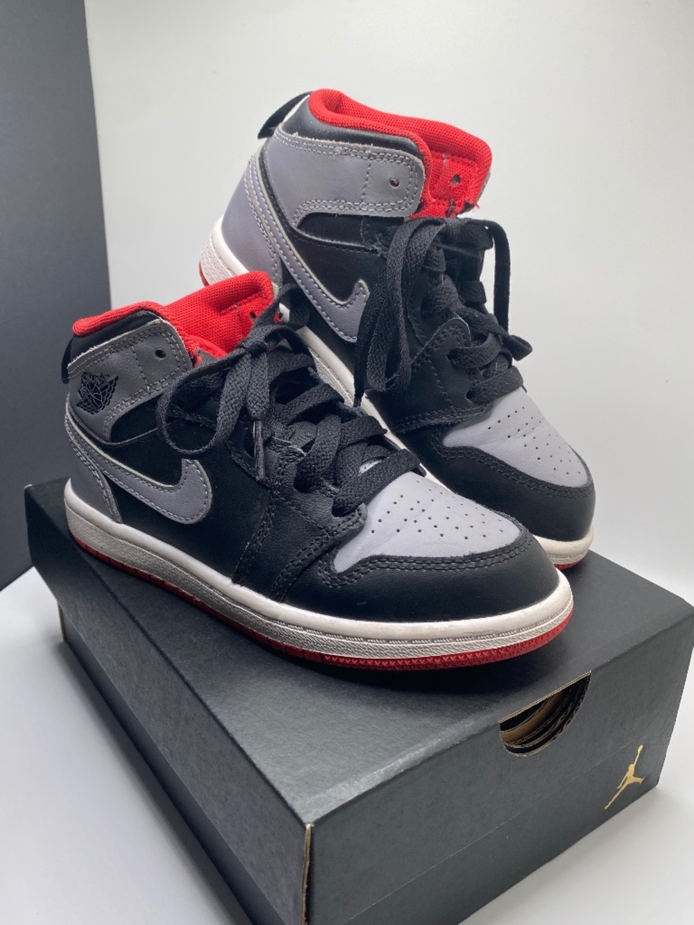 Air Jordan 1 MID (PS), Size 12C(US), Black/ Cement Grey - Fire Red
